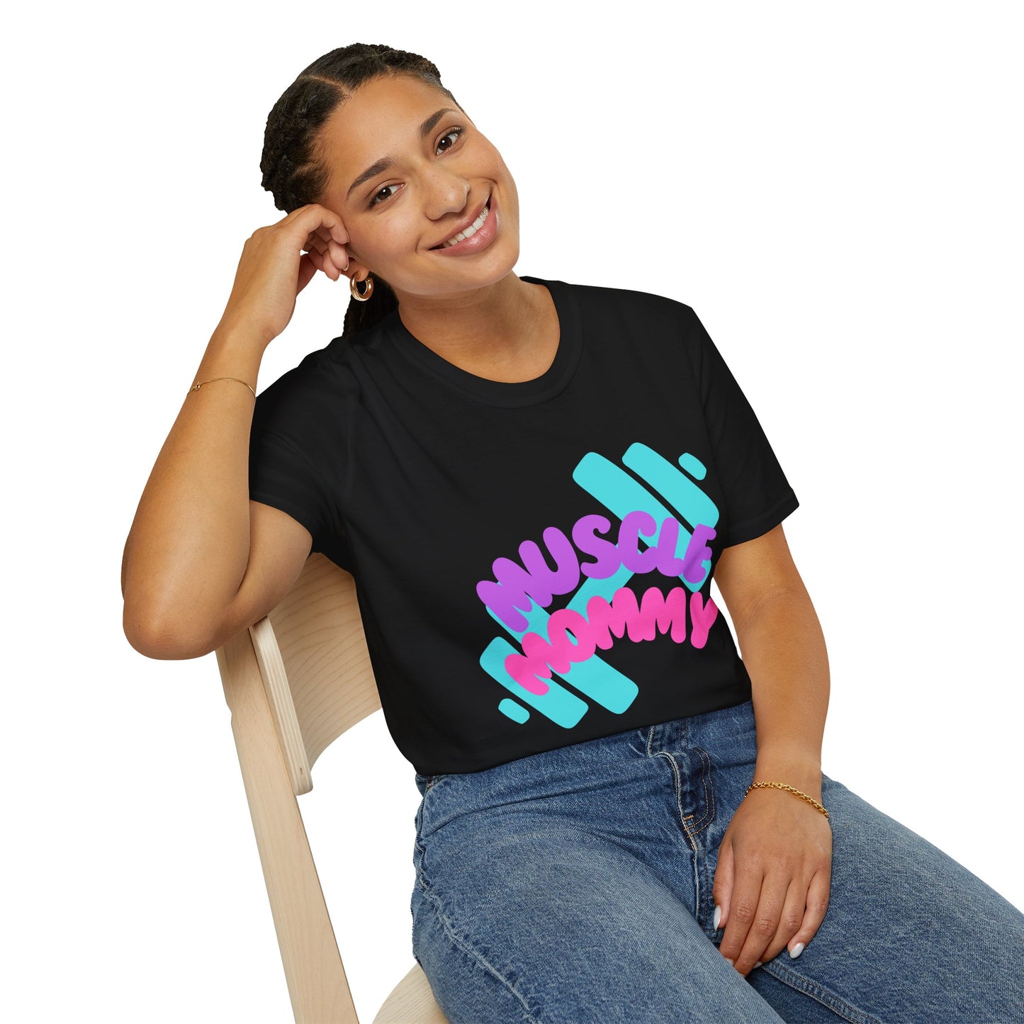 Muscle Mommy T-Shirt — Cute Fitness Mom Tee (Pastel Pink & Teal)