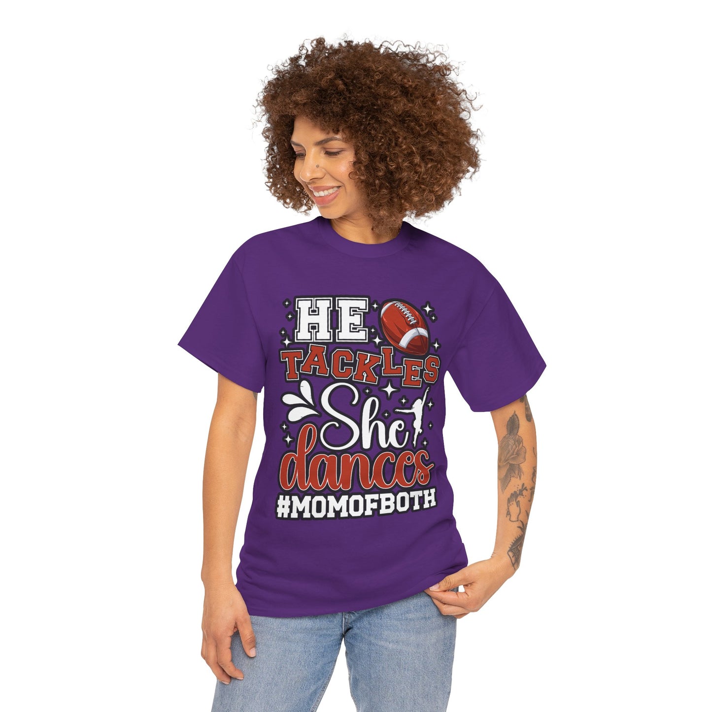 Mom of Both Football & Dance T-Shirt – "He Tackles, She Dances" #MOMOFBOTH