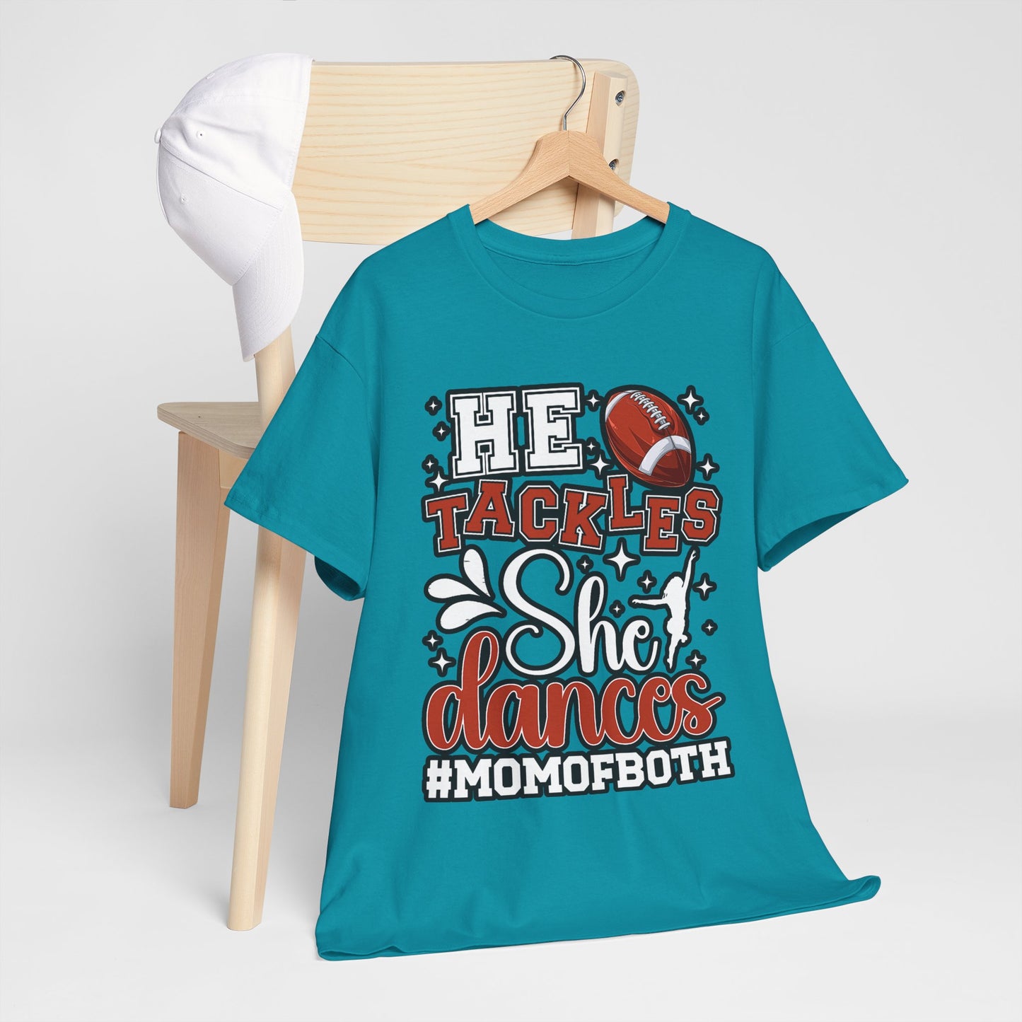 Mom of Both Football & Dance T-Shirt – "He Tackles, She Dances" #MOMOFBOTH