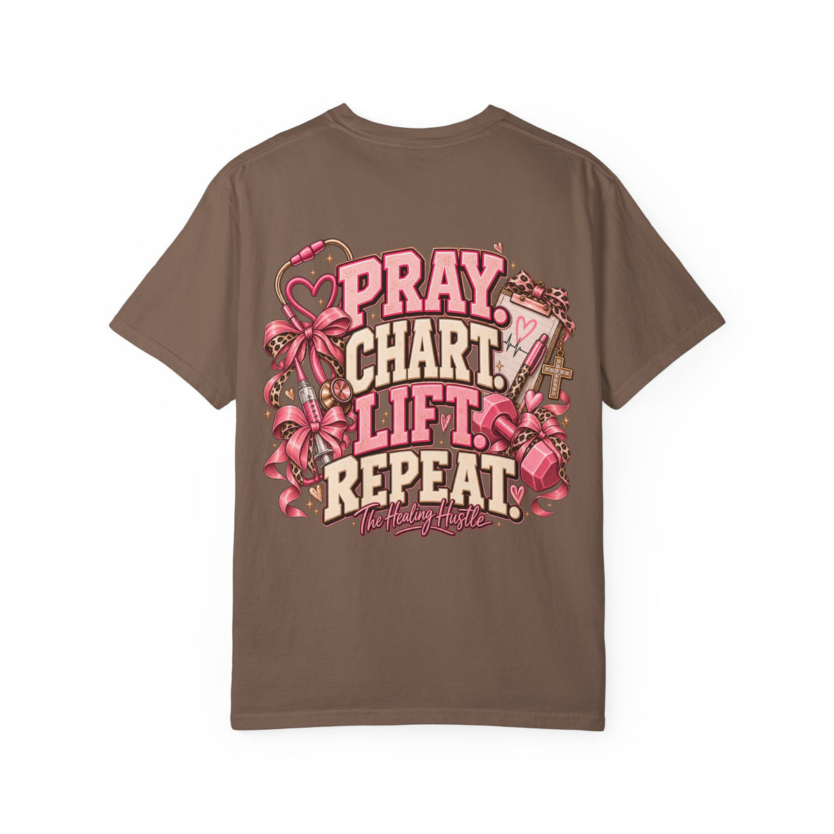 Pray Chart Lift Repeat Inspirational Graphic T-Shirt