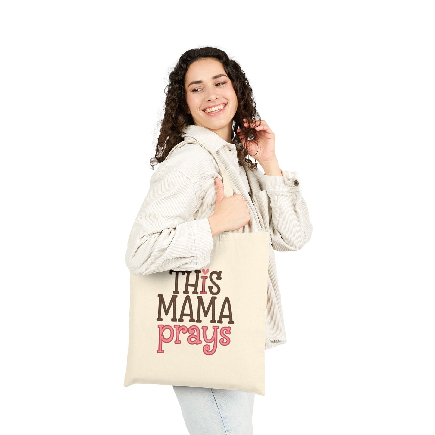 Canvas Tote Bag — “This Mama Prays” Inspirational Mom Tote