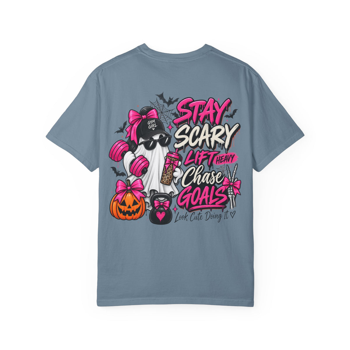 Stay Scary Gym T-Shirt — 'Stay Scary, Lift Heavy & Chase Goals' Halloween Fitness Tee