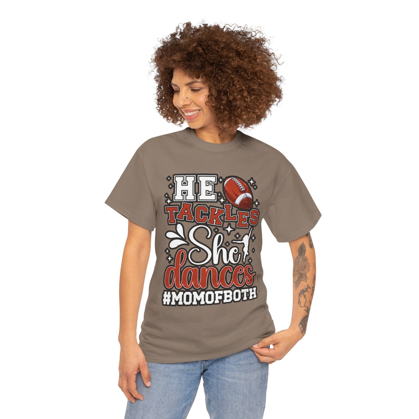 Mom of Both Football & Dance T-Shirt – "He Tackles, She Dances" #MOMOFBOTH