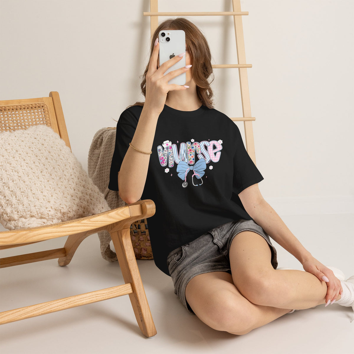 Women's Nurse Life Tee — Cute Floral 'NURSE' Bow Scrubs Graphic T-Shirt