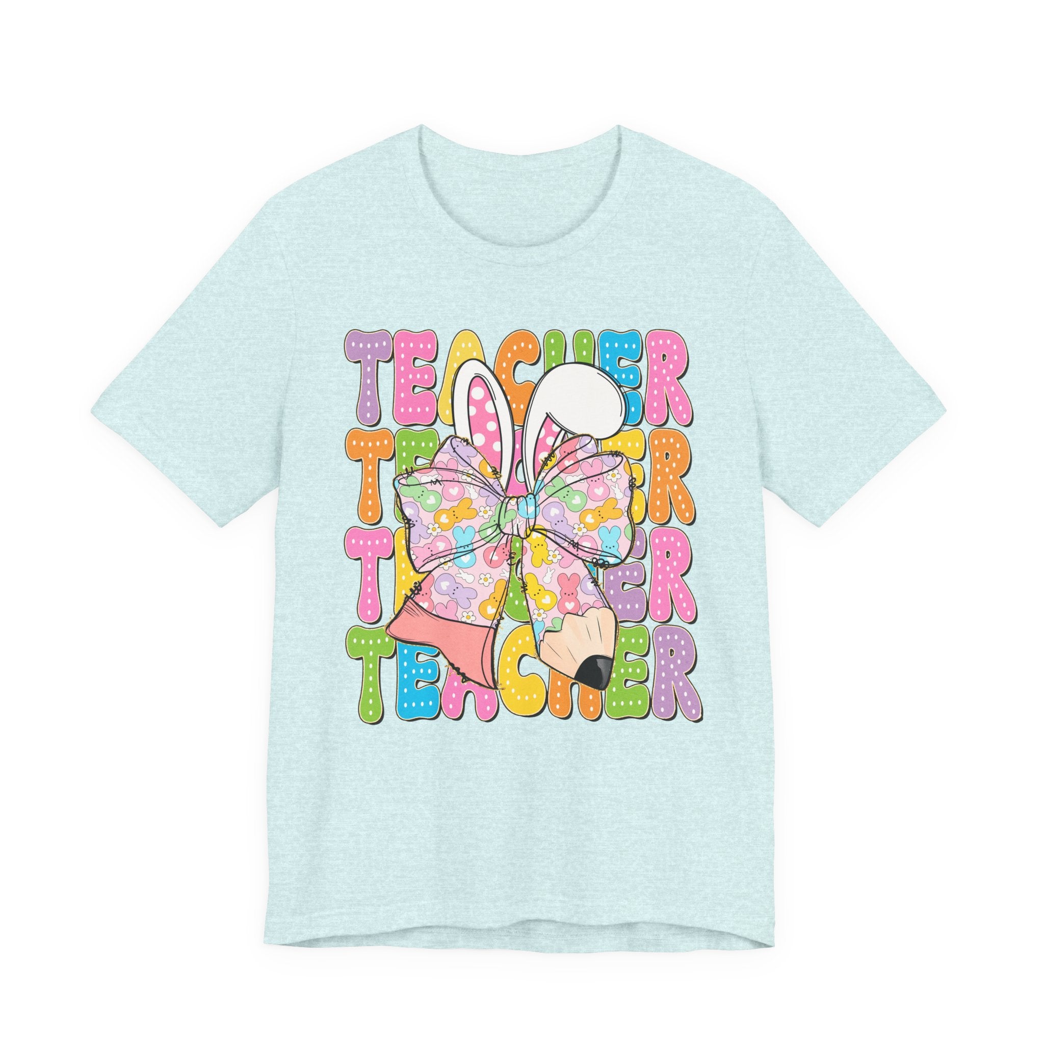 Teacher Bunny Graphic Tee — Colorful Retro Teacher Shirt