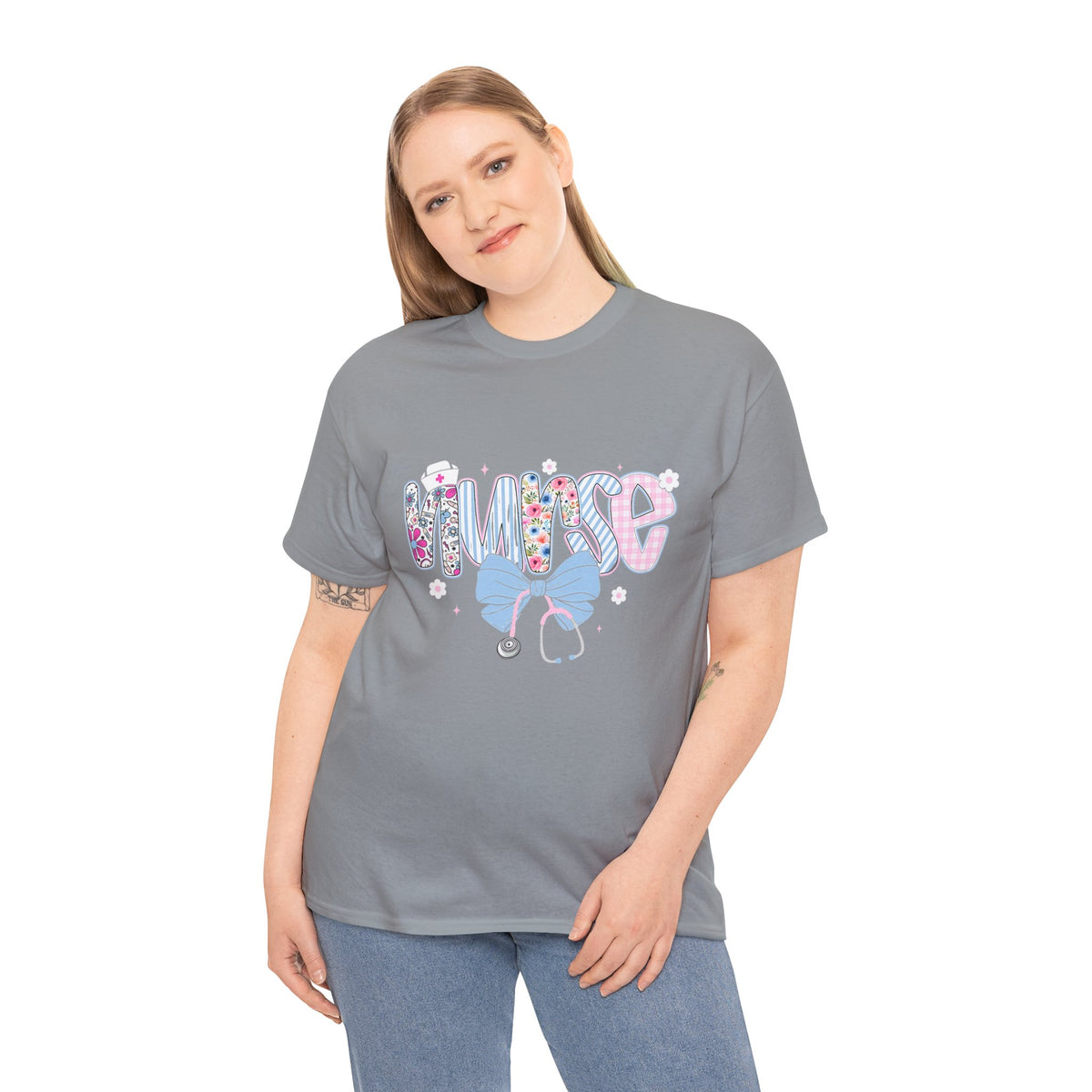 Women's Nurse Life Tee — Cute Floral 'NURSE' Bow Scrubs Graphic T-Shirt