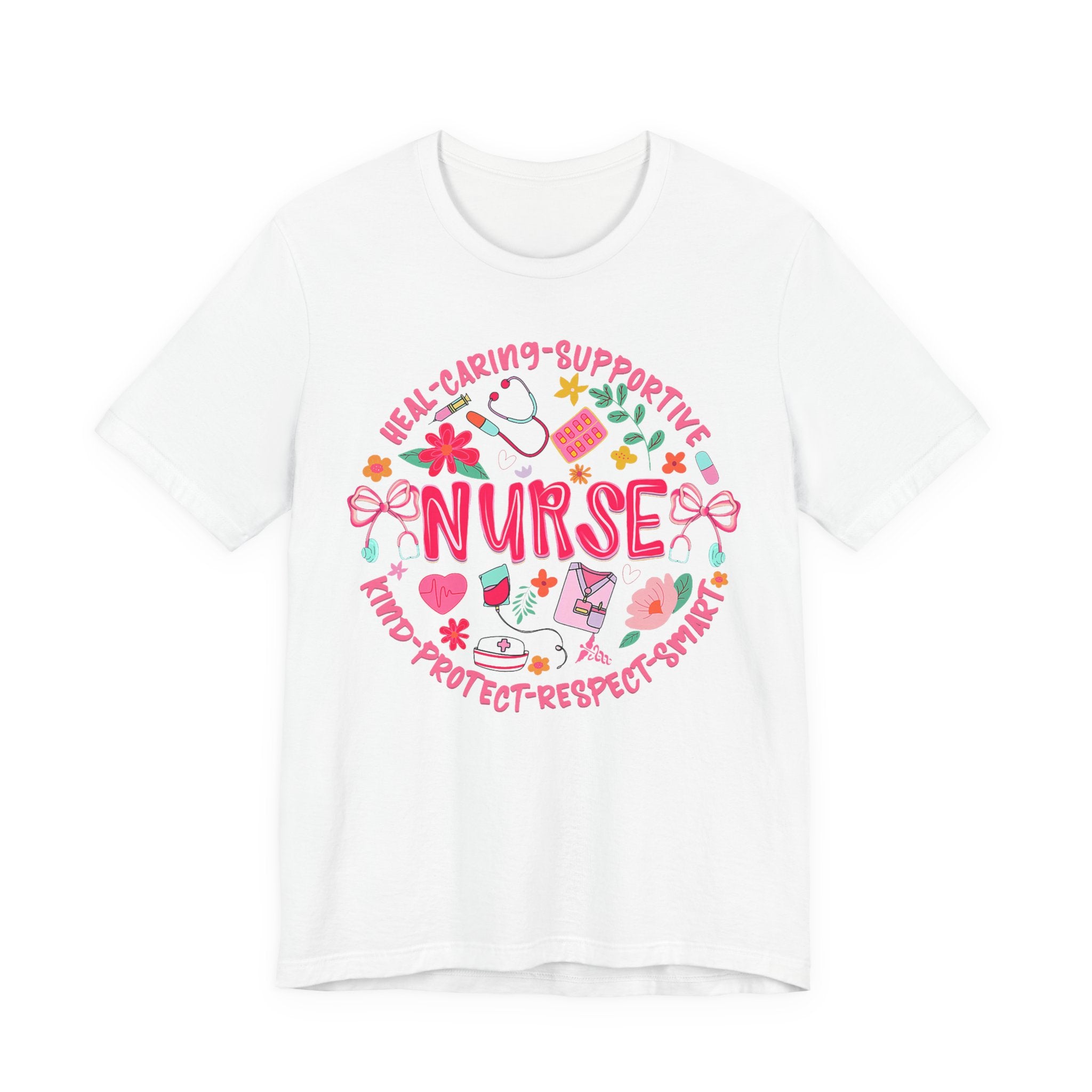 Nurse Floral Badge T‑Shirt — Caring Supportive Kind Protector Tee