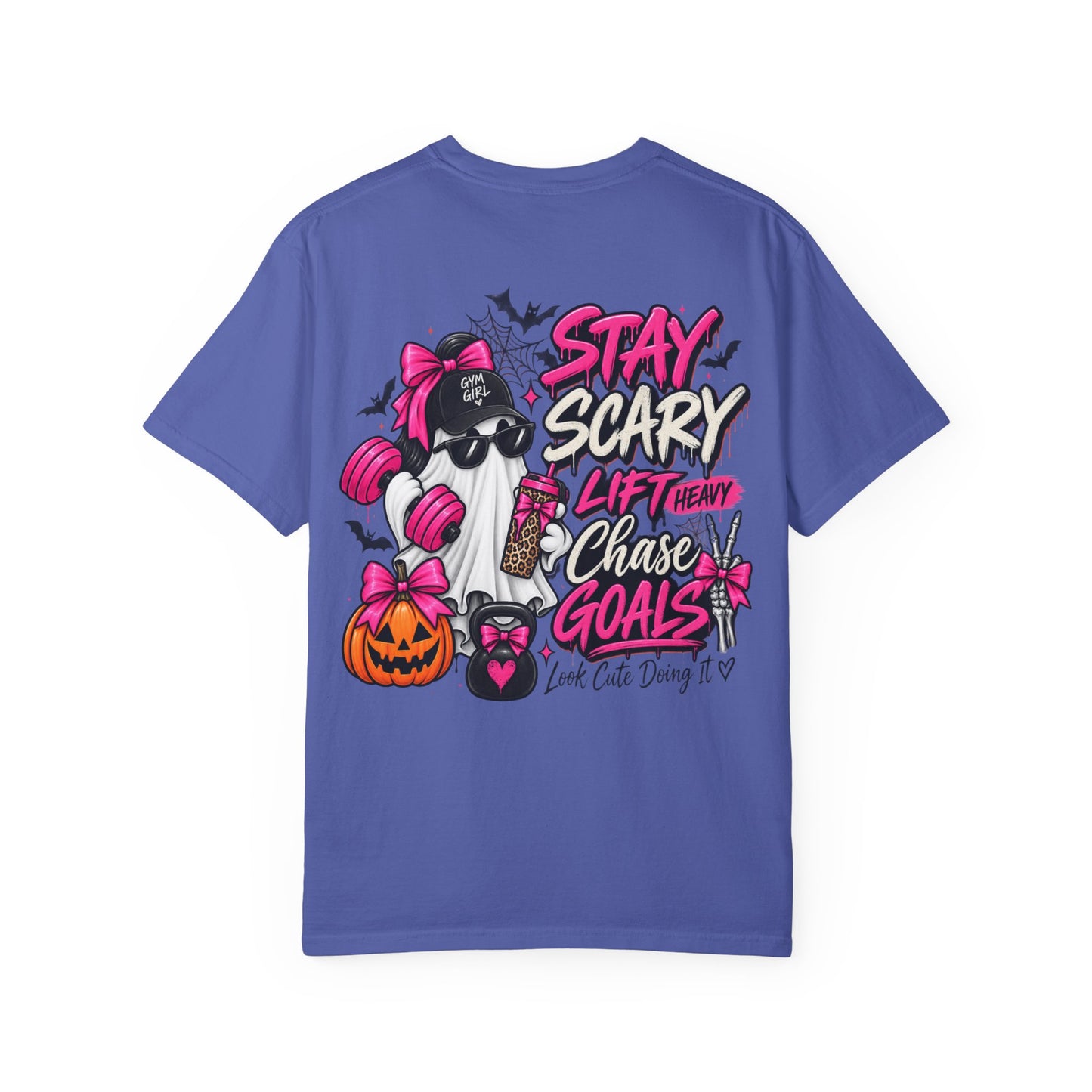 Stay Scary Gym T-Shirt — 'Stay Scary, Lift Heavy & Chase Goals' Halloween Fitness Tee