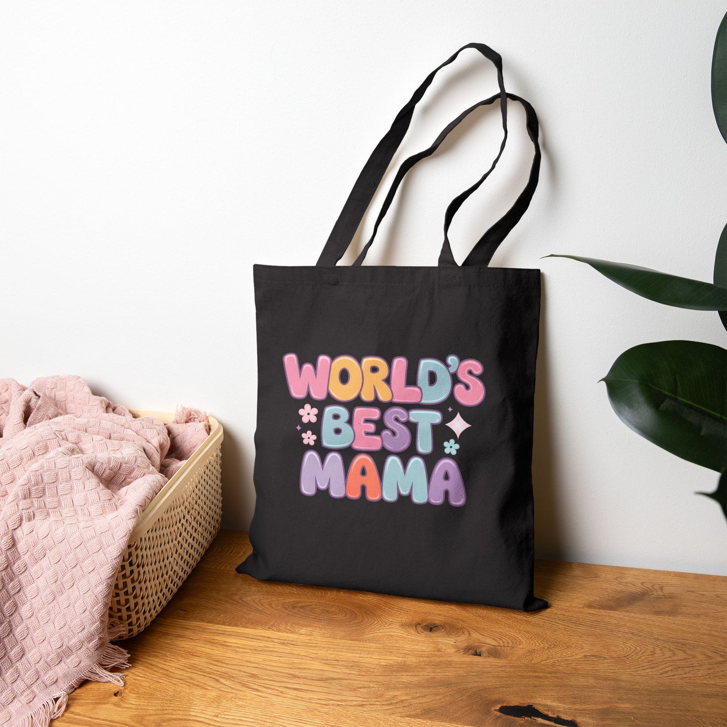 Tote Bag — "World's Best Mama" Retro Pastel Mother's Day Gift