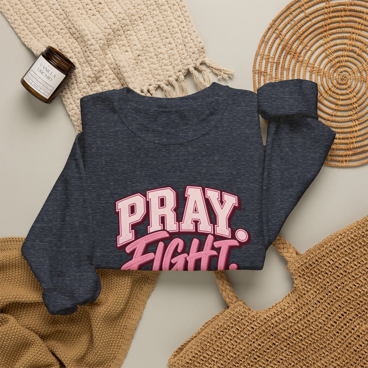 Pray Fight Heal Repeat Sweatshirt — Inspirational Pink Graphic Crewneck