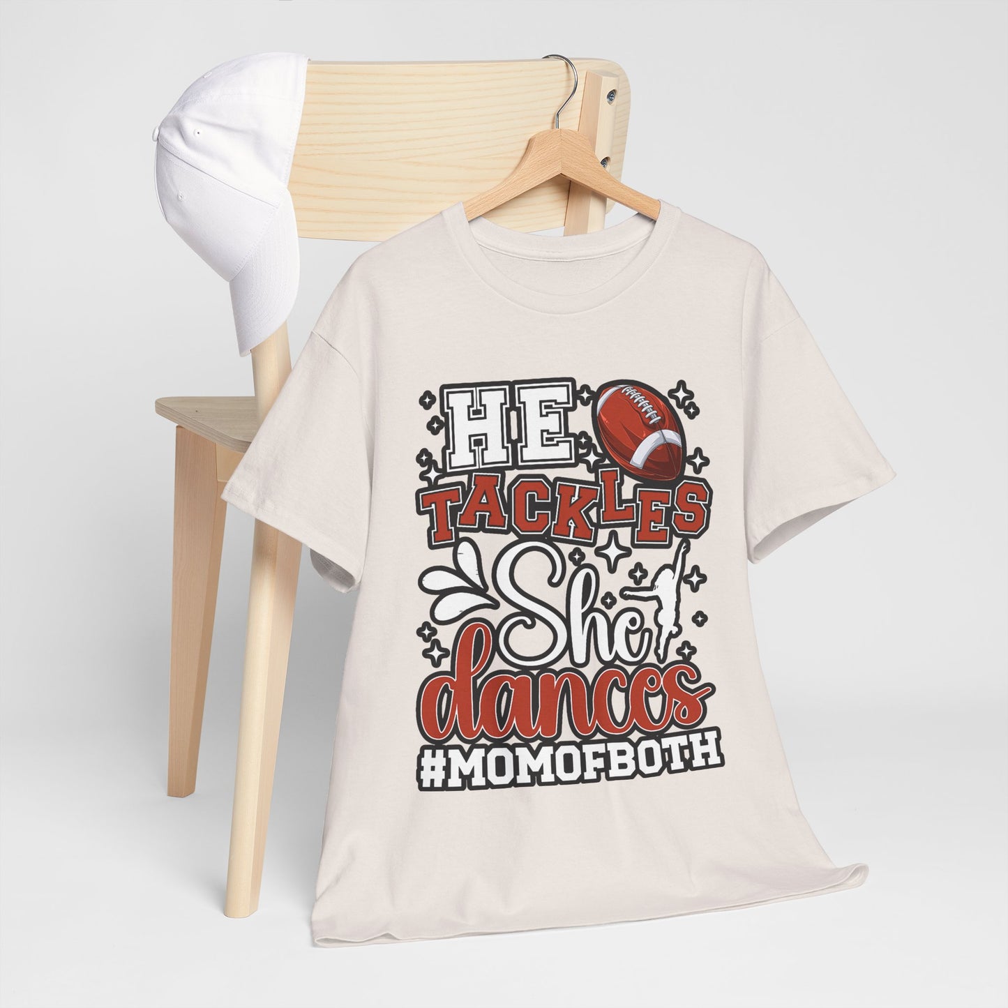 Mom of Both Football & Dance T-Shirt – "He Tackles, She Dances" #MOMOFBOTH