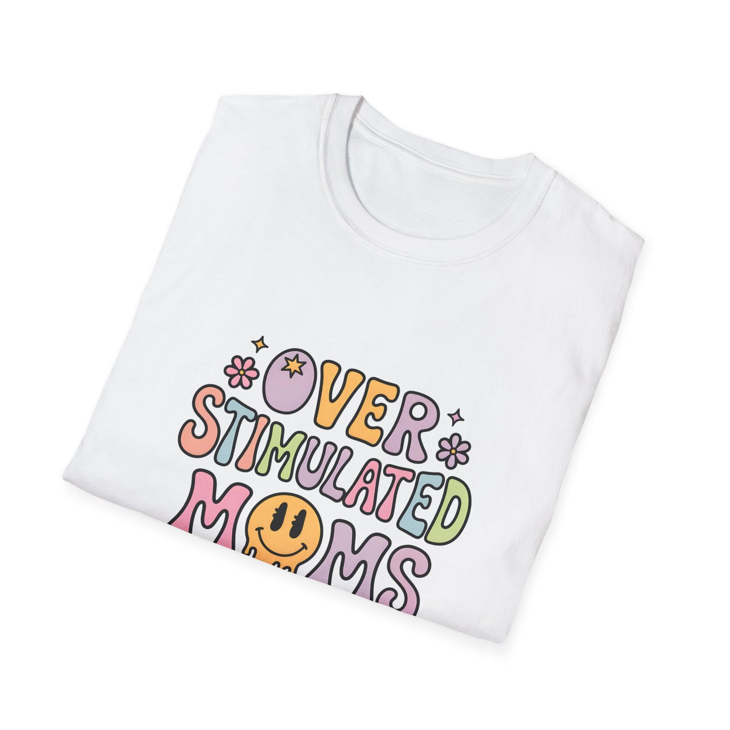 Overstimulated Moms Club T-Shirt — Cute Retro Smiley Graphic for Tired Moms
