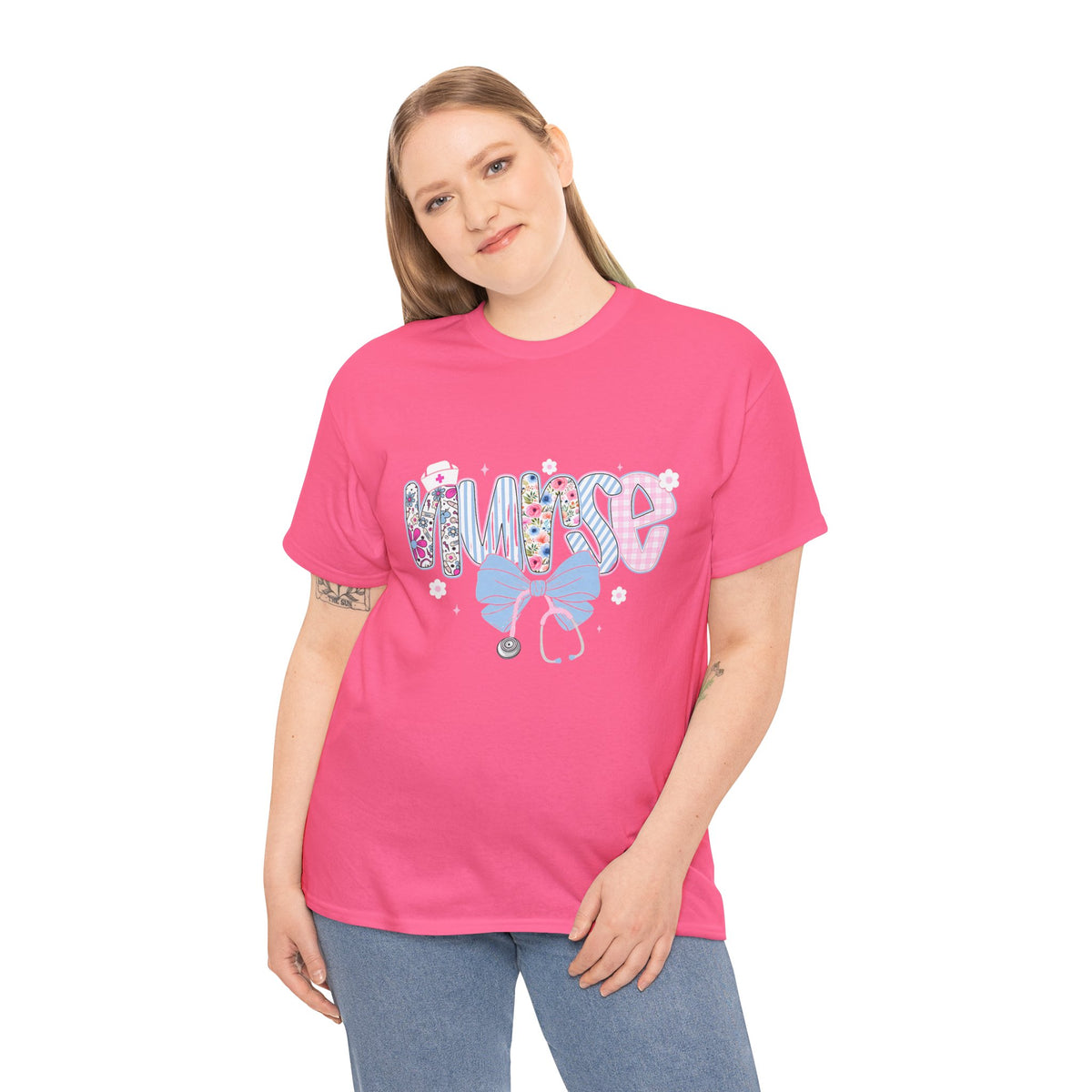 Women's Nurse Life Tee — Cute Floral 'NURSE' Bow Scrubs Graphic T-Shirt