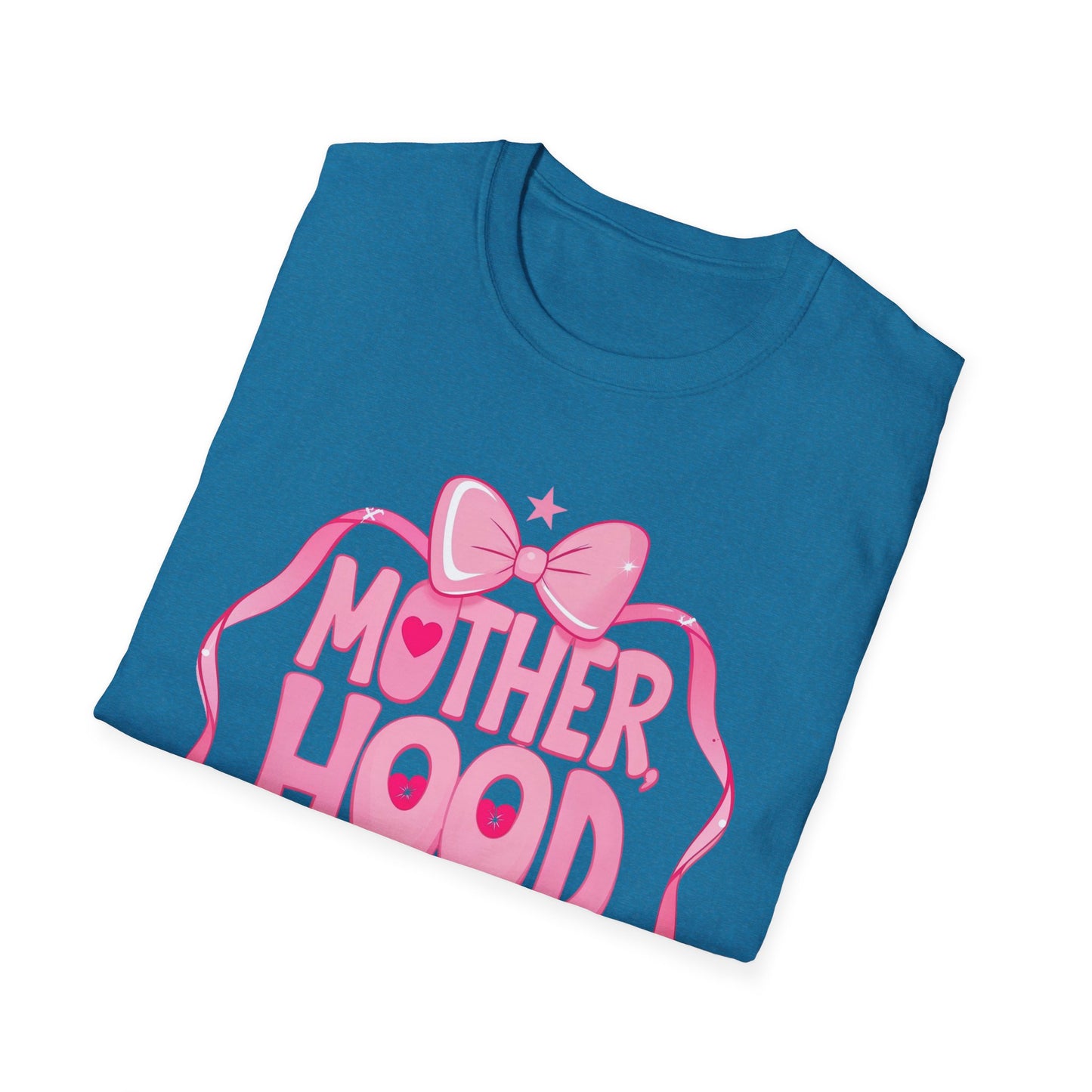 Motherhood Pink Graphic T-Shirt — "Motherhood" Bow Design with Cute Quote
