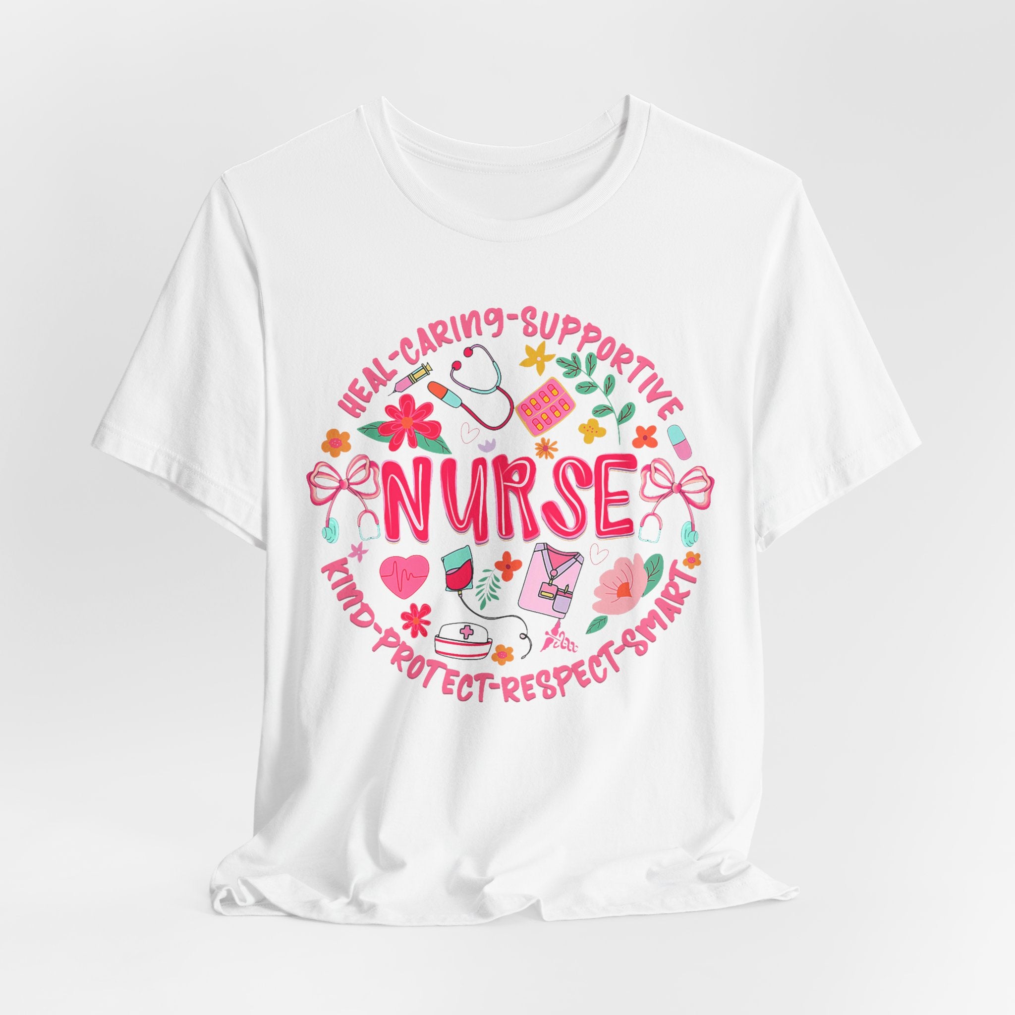Nurse Floral Badge T‑Shirt — Caring Supportive Kind Protector Tee