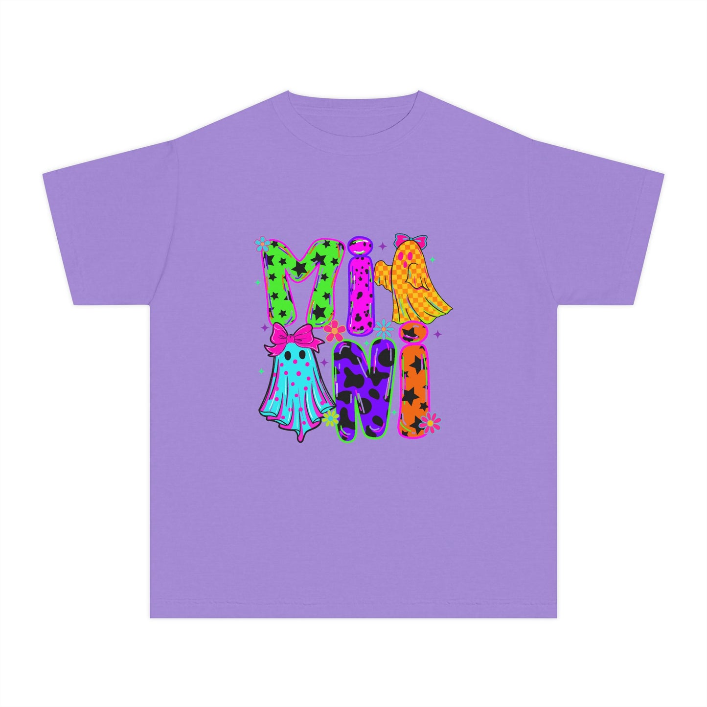 Kids Halloween Tee — Colorful 'Mini' Ghosts Graphic Shirt