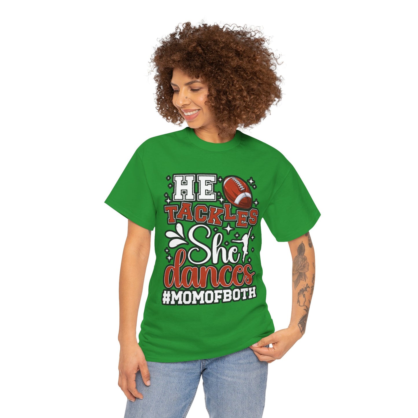 Mom of Both Football & Dance T-Shirt – "He Tackles, She Dances" #MOMOFBOTH