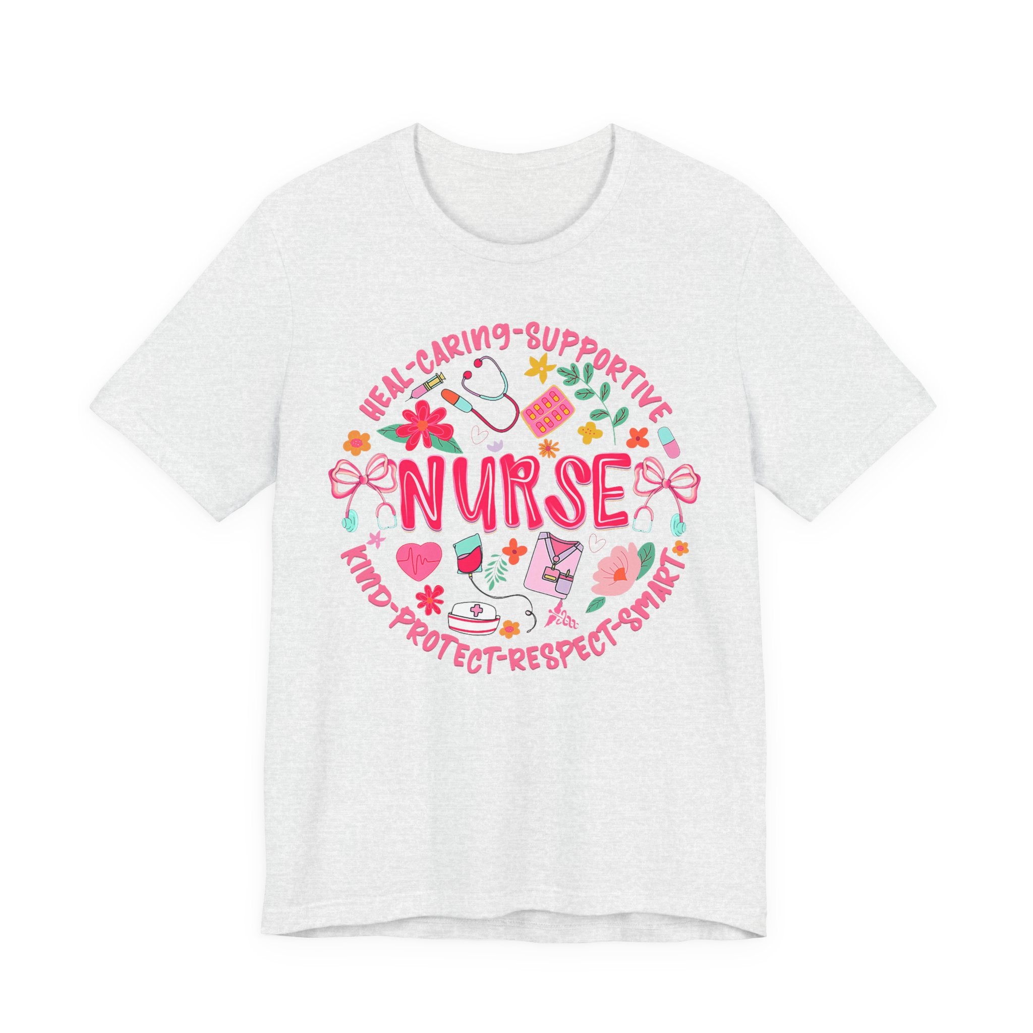 Nurse Floral Badge T‑Shirt — Caring Supportive Kind Protector Tee