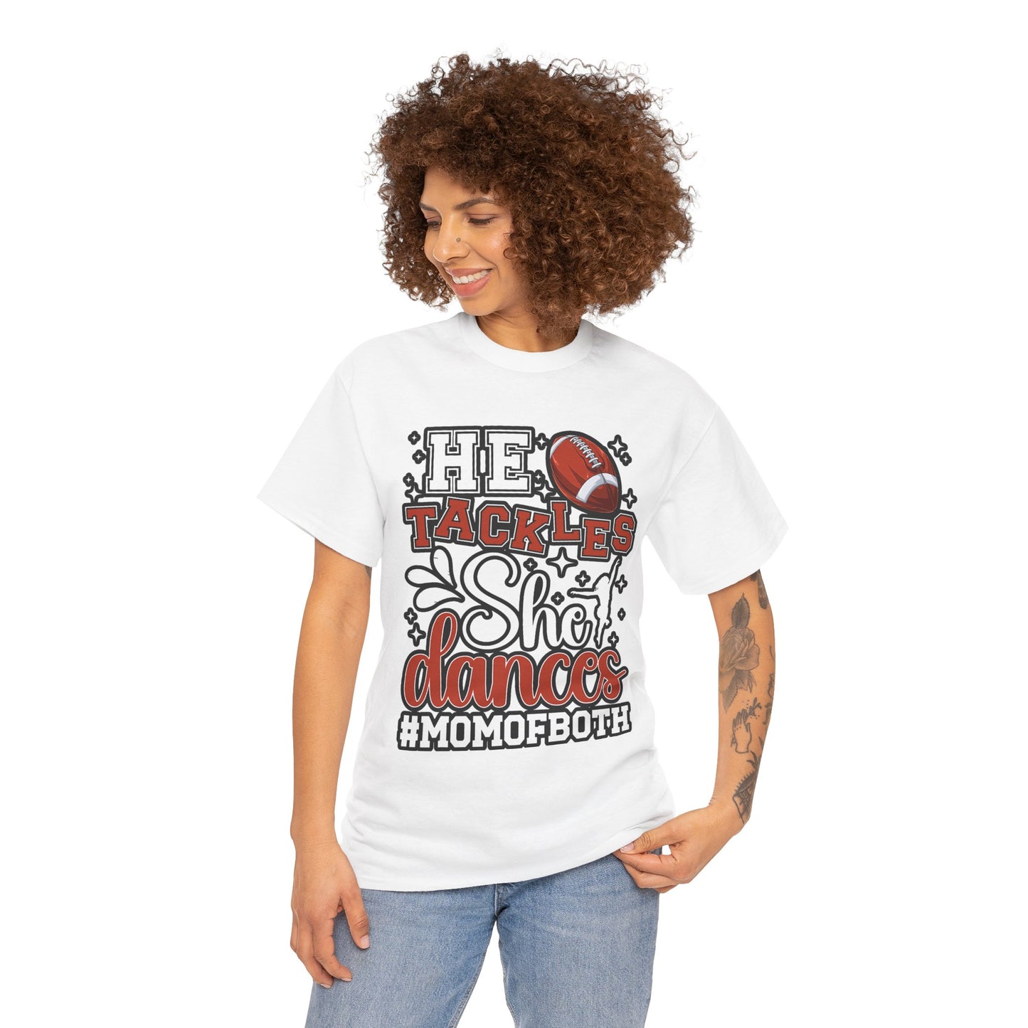 Mom of Both Football & Dance T-Shirt – "He Tackles, She Dances" #MOMOFBOTH