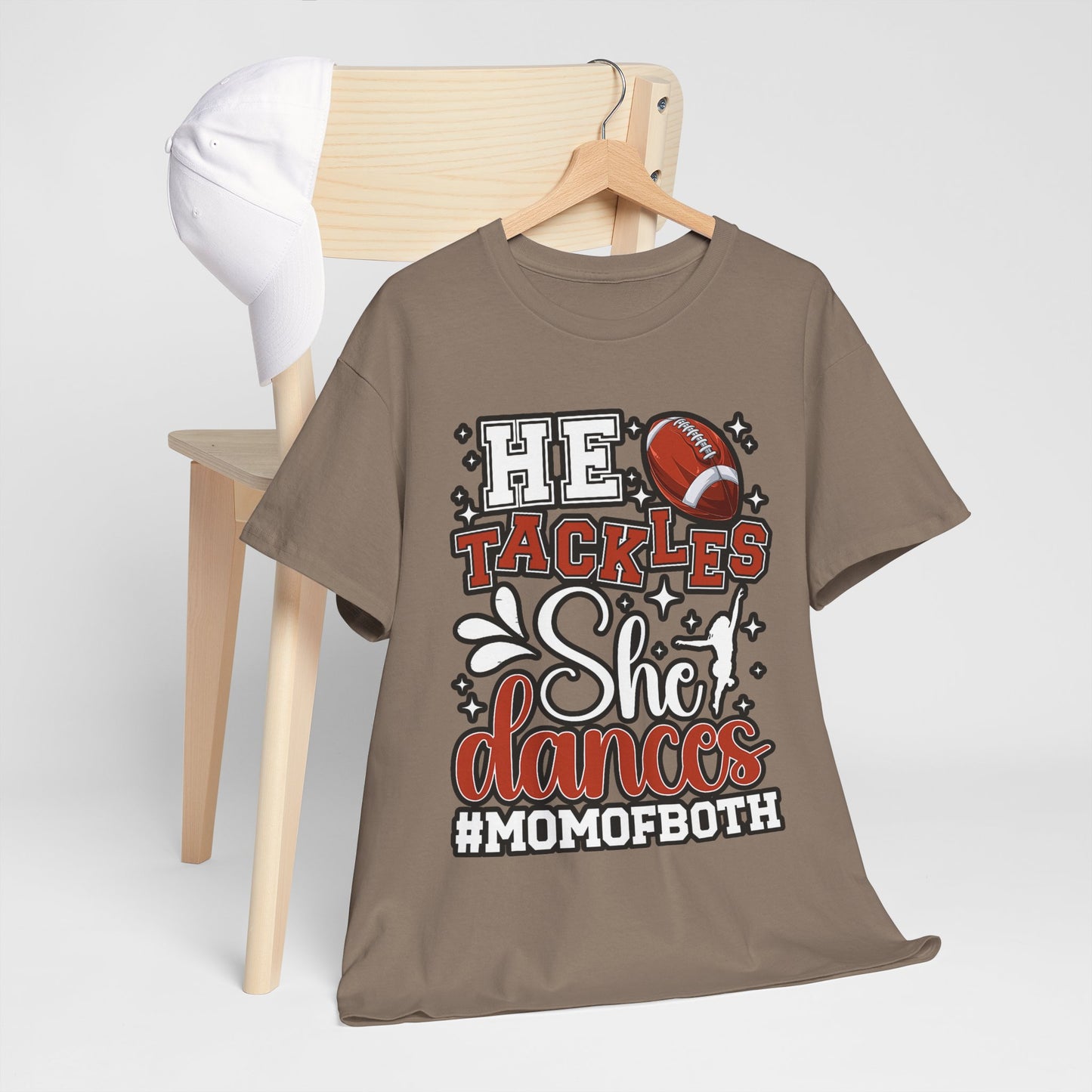 Mom of Both Football & Dance T-Shirt – "He Tackles, She Dances" #MOMOFBOTH