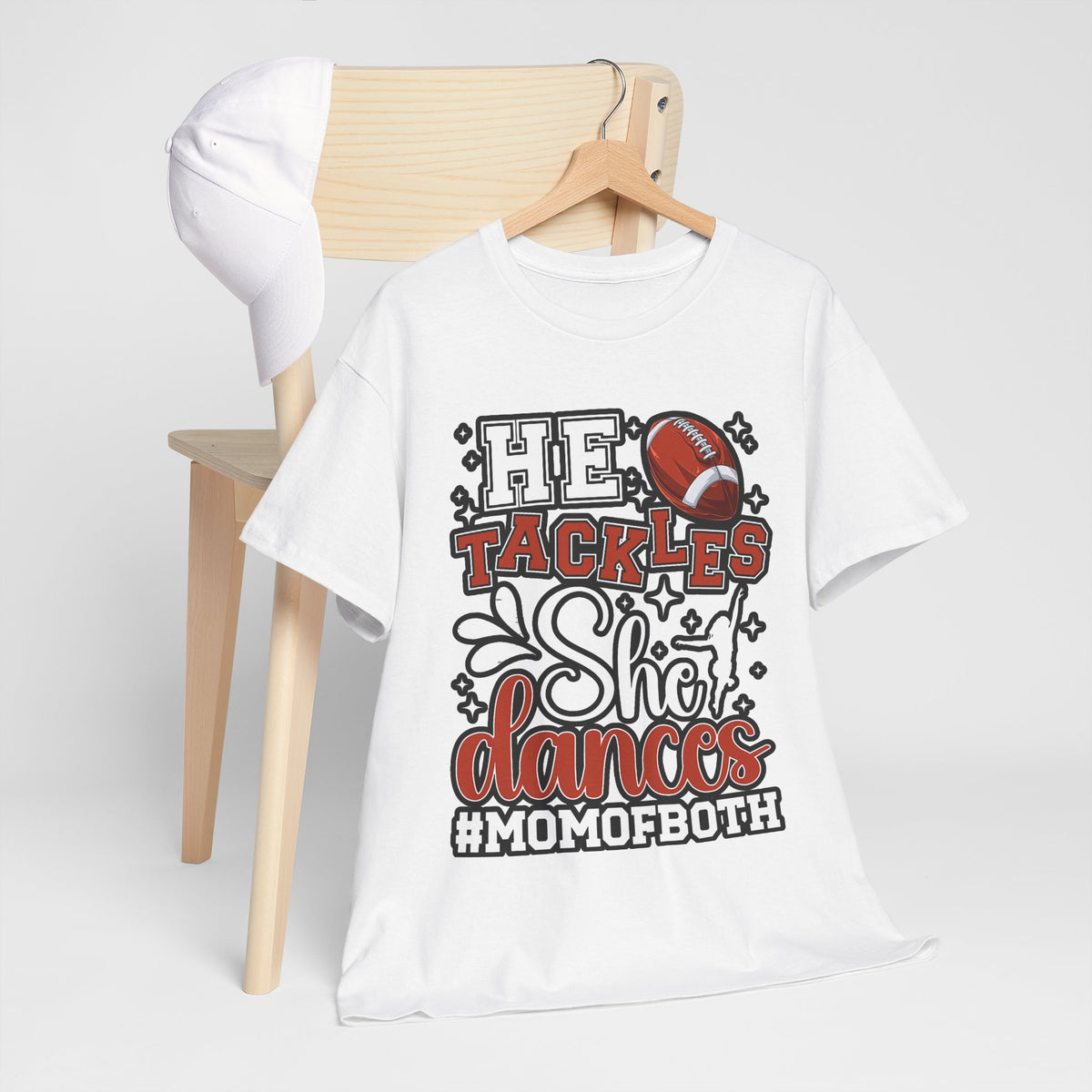 Mom of Both Football & Dance T-Shirt – "He Tackles, She Dances" #MOMOFBOTH