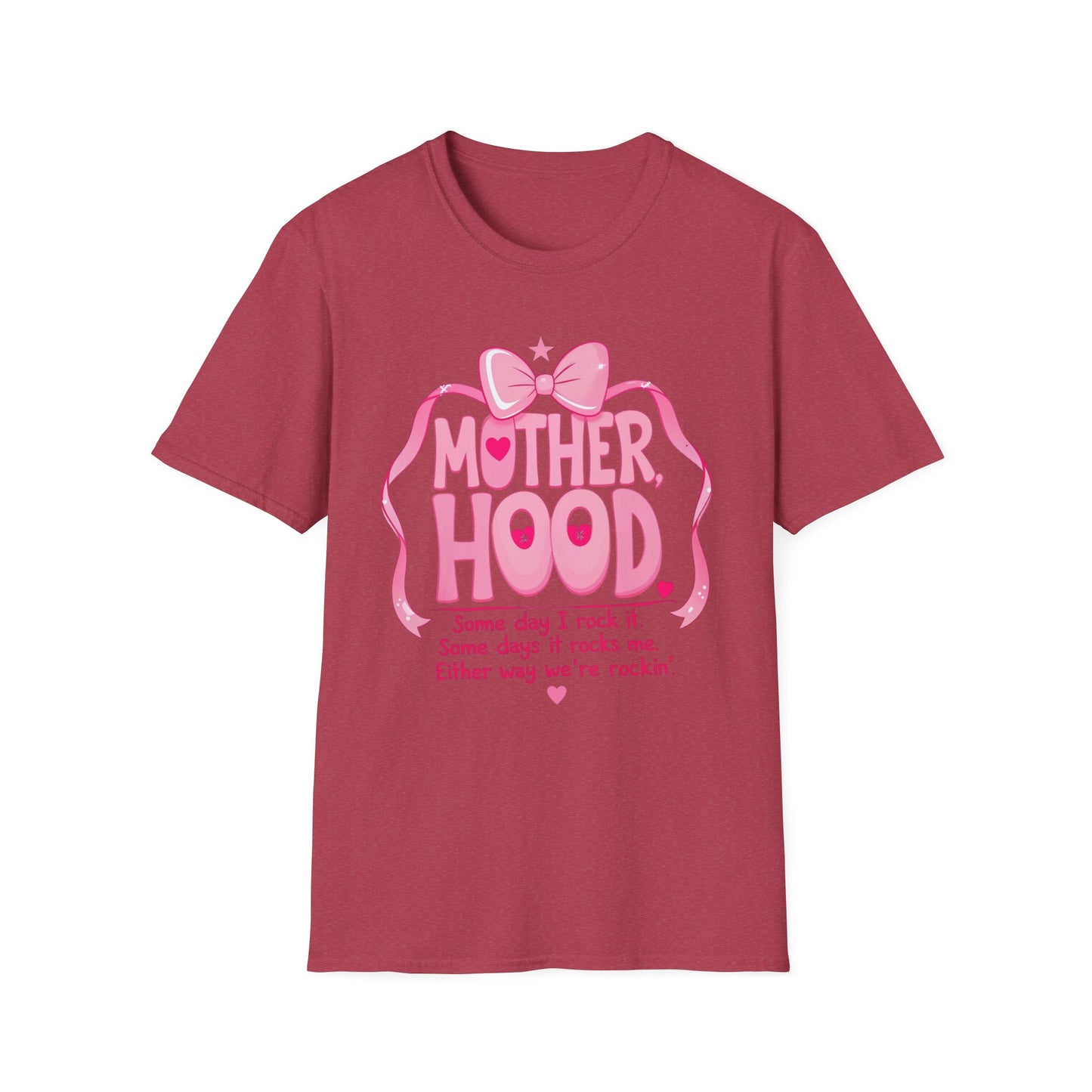 Motherhood Pink Graphic T-Shirt — "Motherhood" Bow Design with Cute Quote