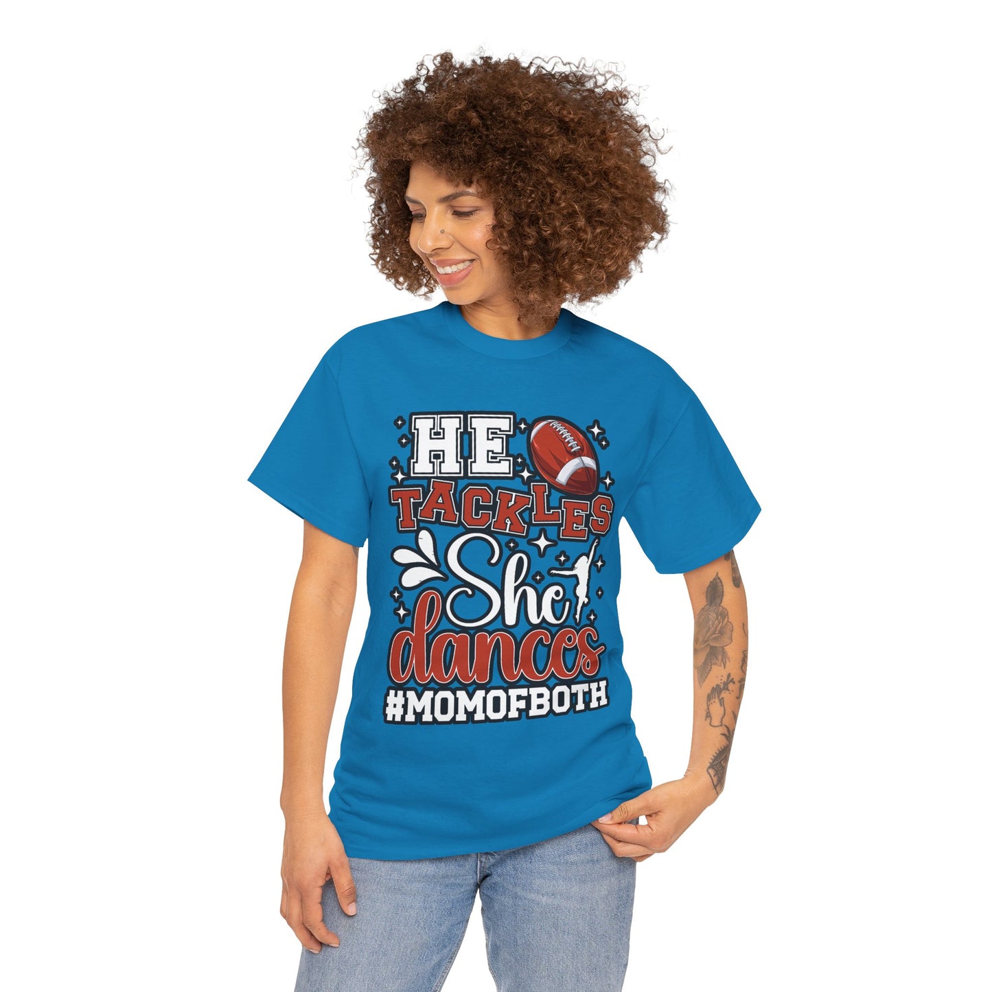 Mom of Both Football & Dance T-Shirt – "He Tackles, She Dances" #MOMOFBOTH