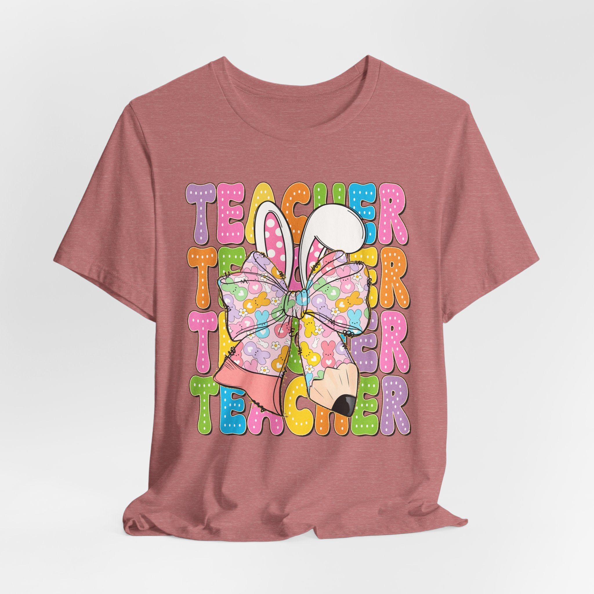 Teacher Bunny Graphic Tee — Colorful Retro Teacher Shirt