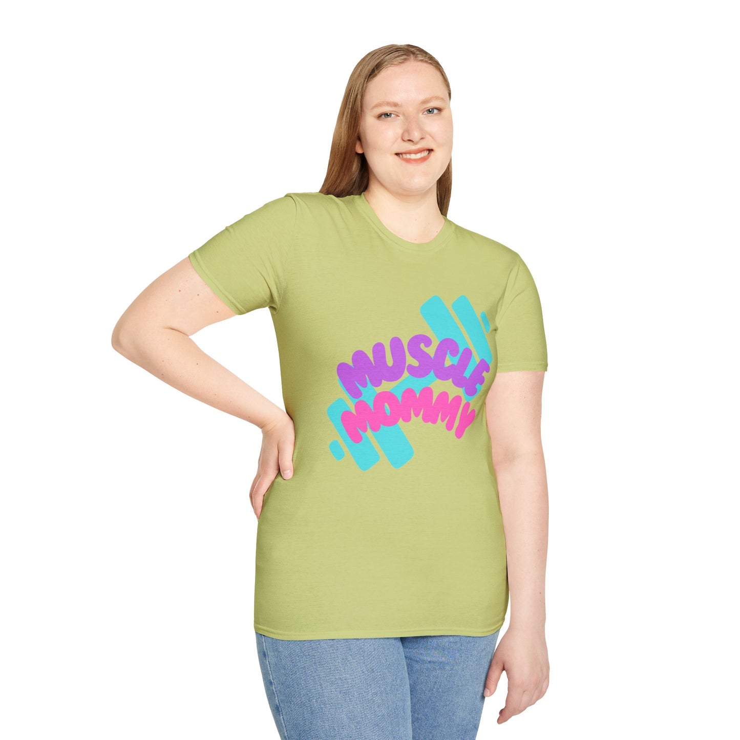 Muscle Mommy T-Shirt — Cute Fitness Mom Tee (Pastel Pink & Teal)