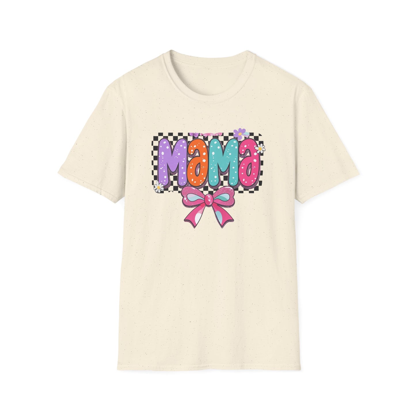 Mama Colorful Plaid Bow T-Shirt — Cute Floral "Mama" Graphic Tee for Moms, Mother's Day Gift