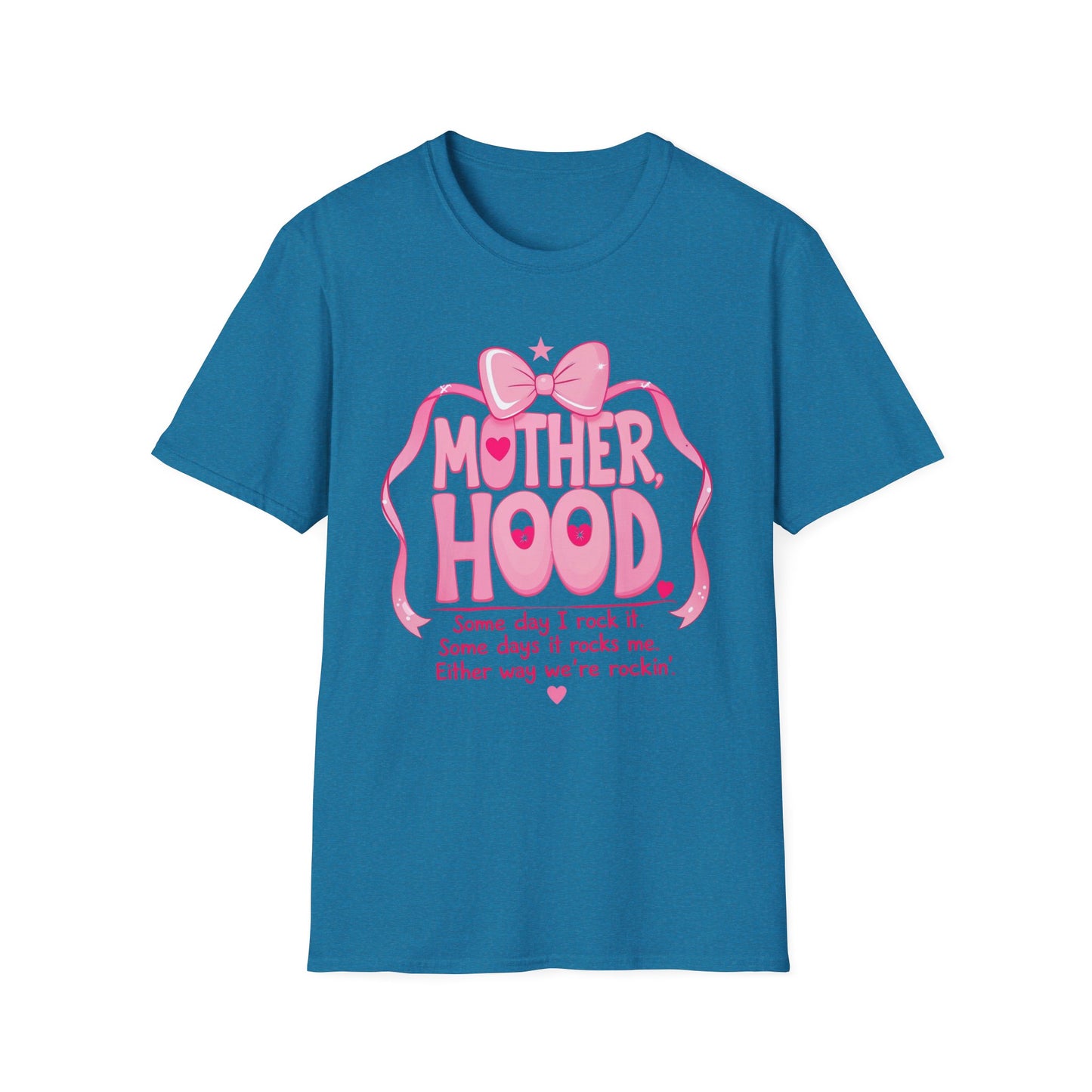 Motherhood Pink Graphic T-Shirt — "Motherhood" Bow Design with Cute Quote