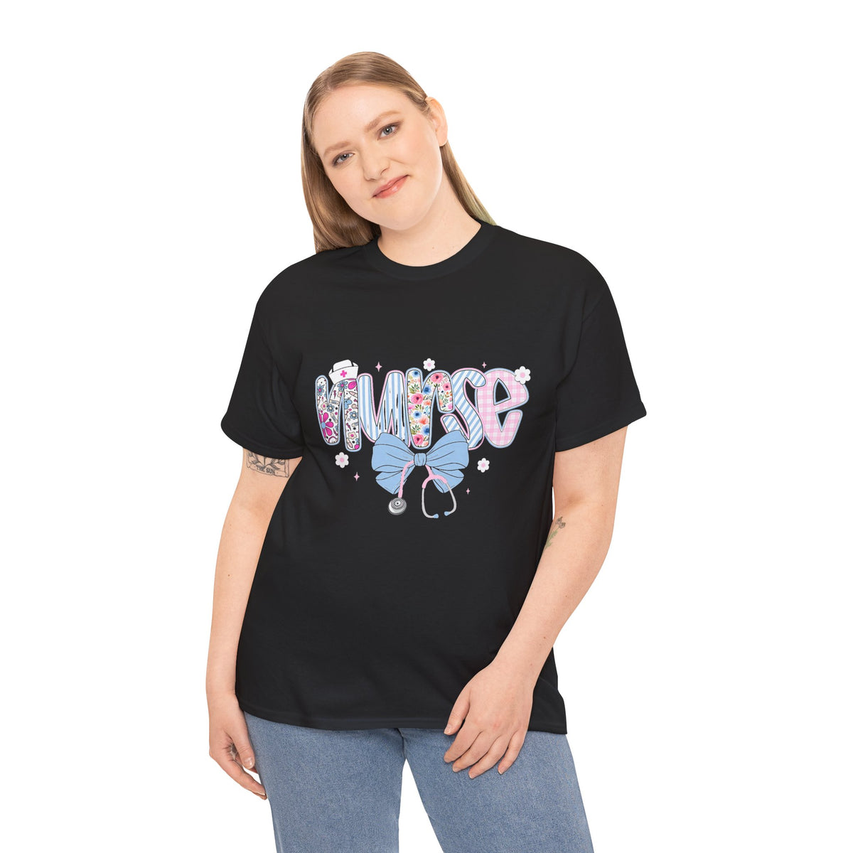 Women's Nurse Life Tee — Cute Floral 'NURSE' Bow Scrubs Graphic T-Shirt