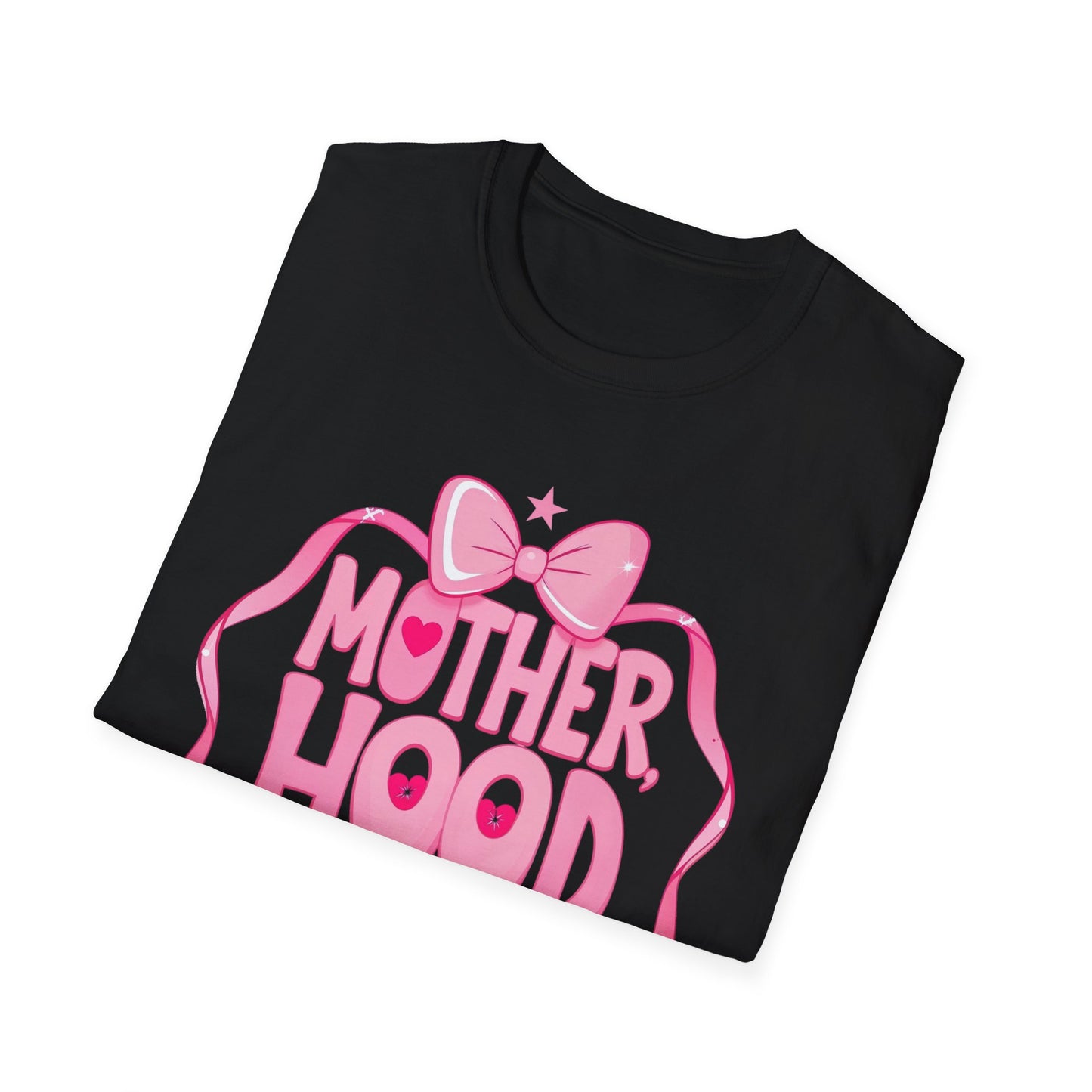 Motherhood Pink Graphic T-Shirt — "Motherhood" Bow Design with Cute Quote