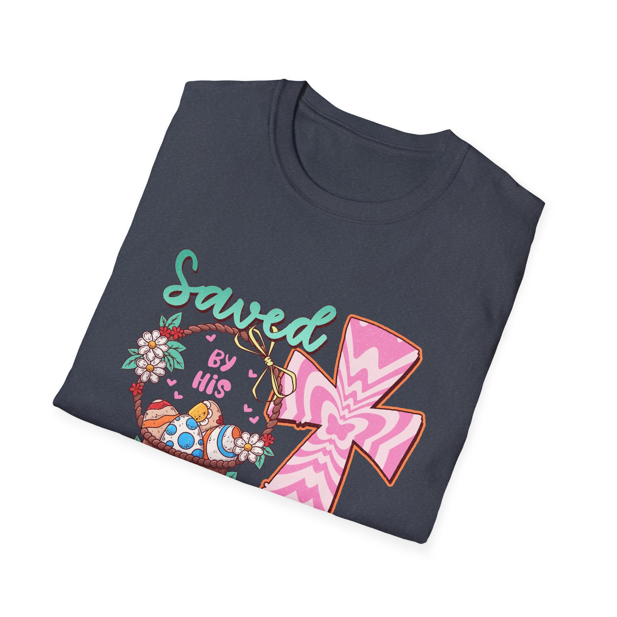 Saved By His Grace Christian T-Shirt — Colorful Cross & Floral Faith Tee