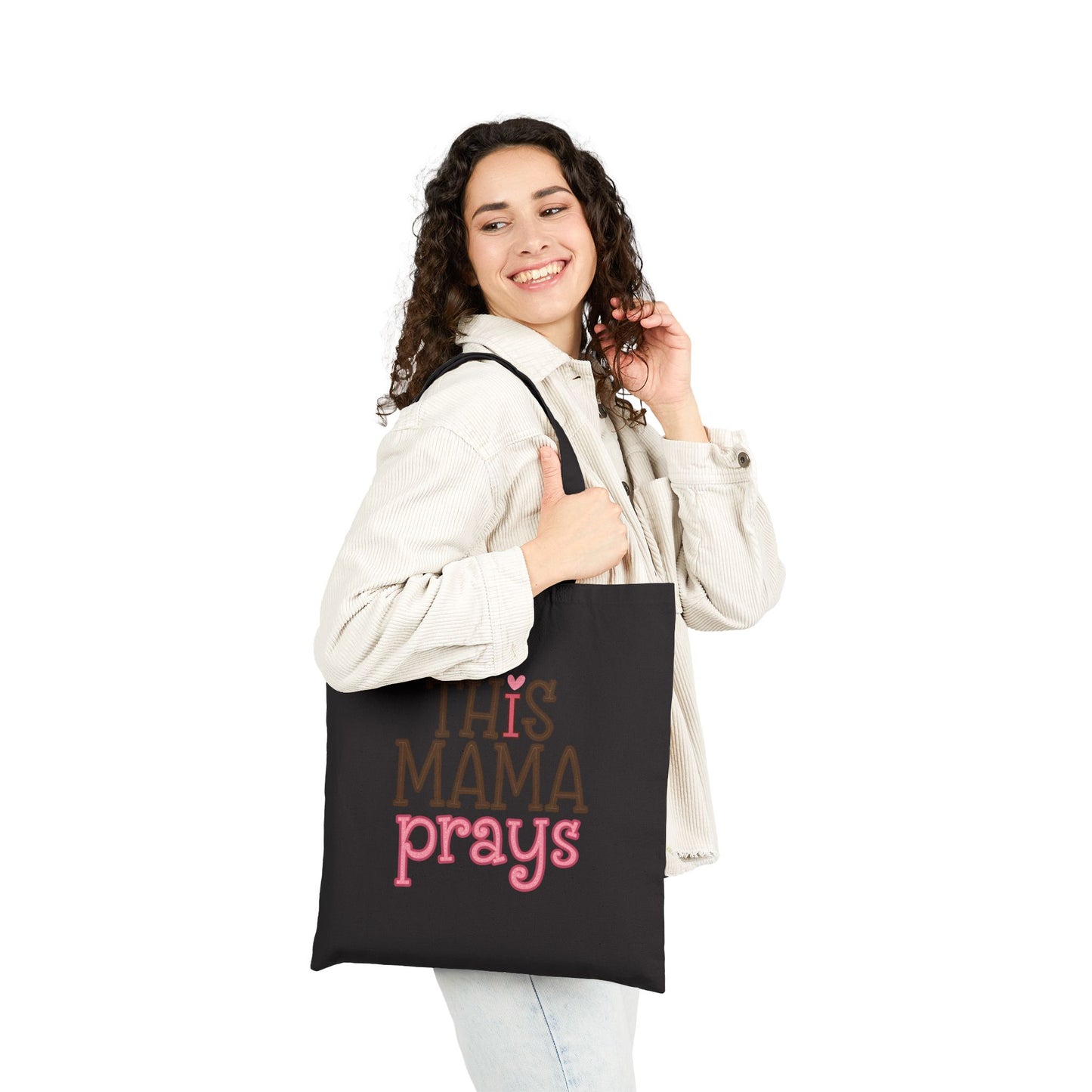 Canvas Tote Bag — “This Mama Prays” Inspirational Mom Tote
