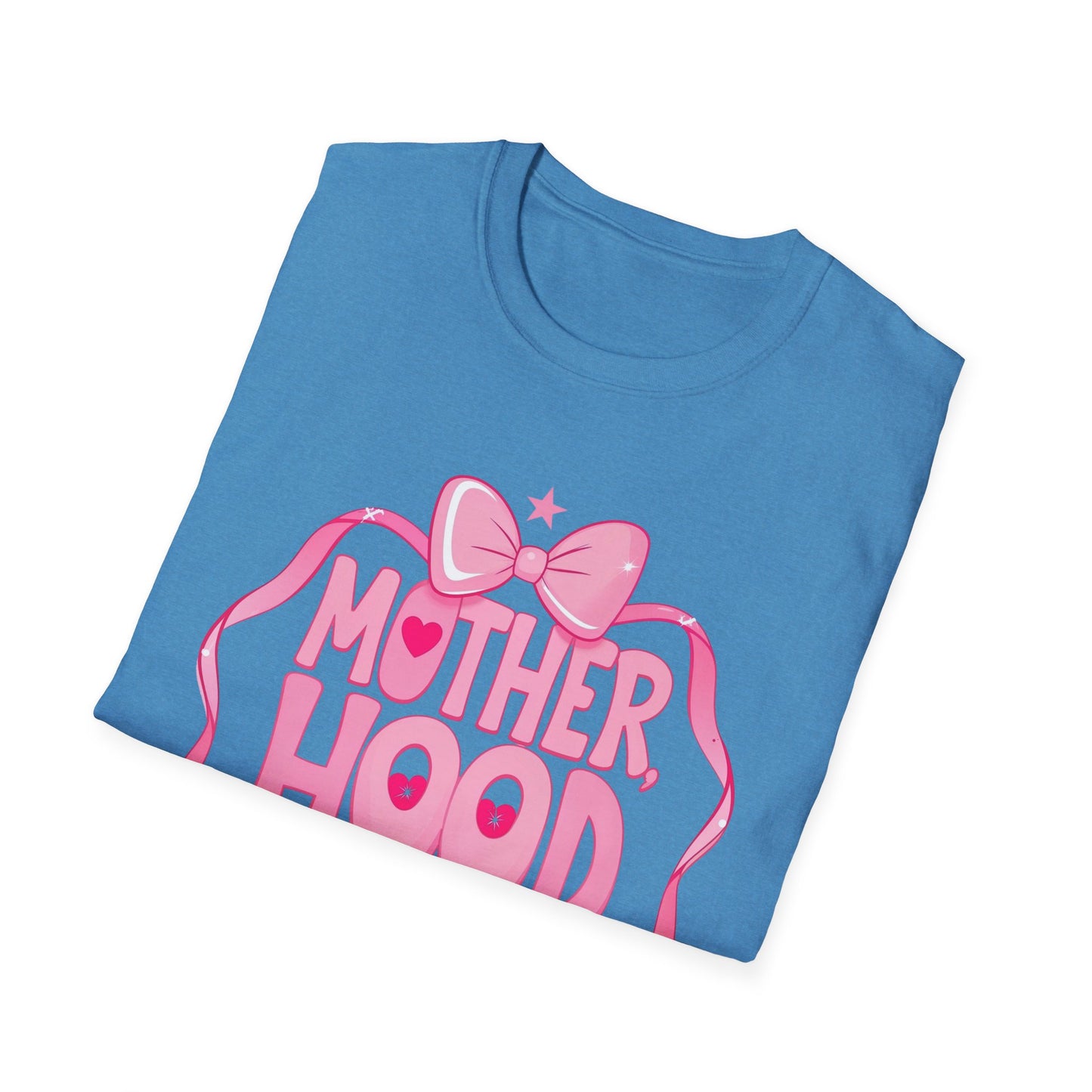 Motherhood Pink Graphic T-Shirt — "Motherhood" Bow Design with Cute Quote