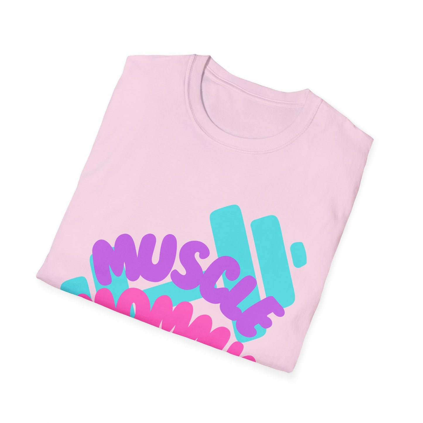 Muscle Mommy T-Shirt — Cute Fitness Mom Tee (Pastel Pink & Teal)
