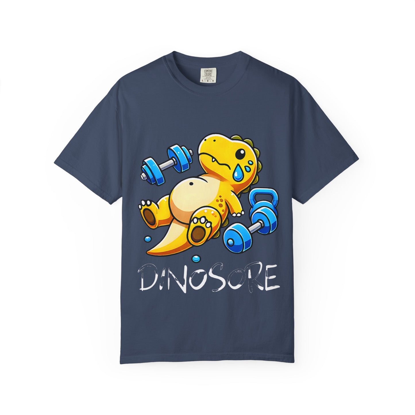 Cute Sweating Dino Lifting Dumbbells
