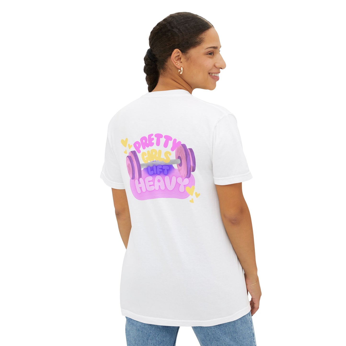 Pocket T-Shirt — "Pretty Girls Lift Heavy" Cute Pastel Weightlifting Tee