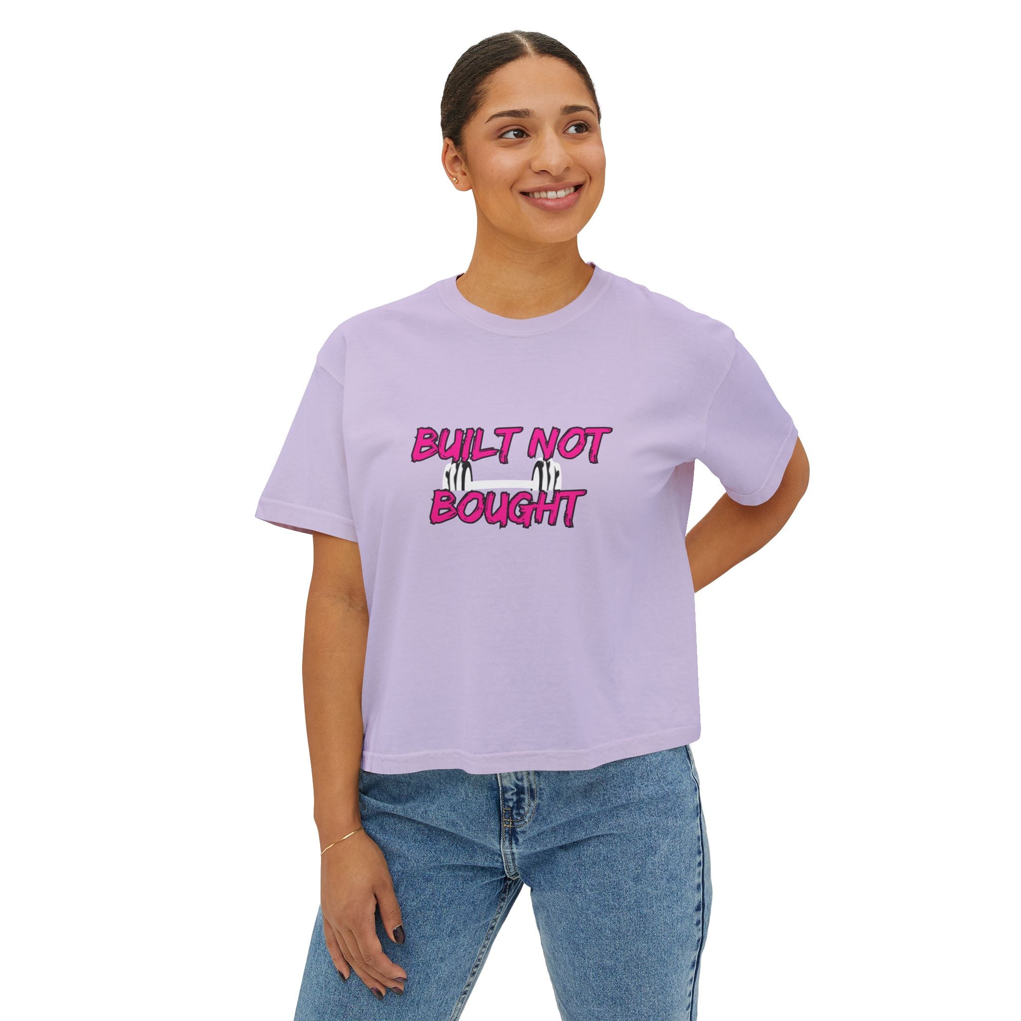 Built Not Bought Women's Boxy Tee — Strength Training Workout Shirt