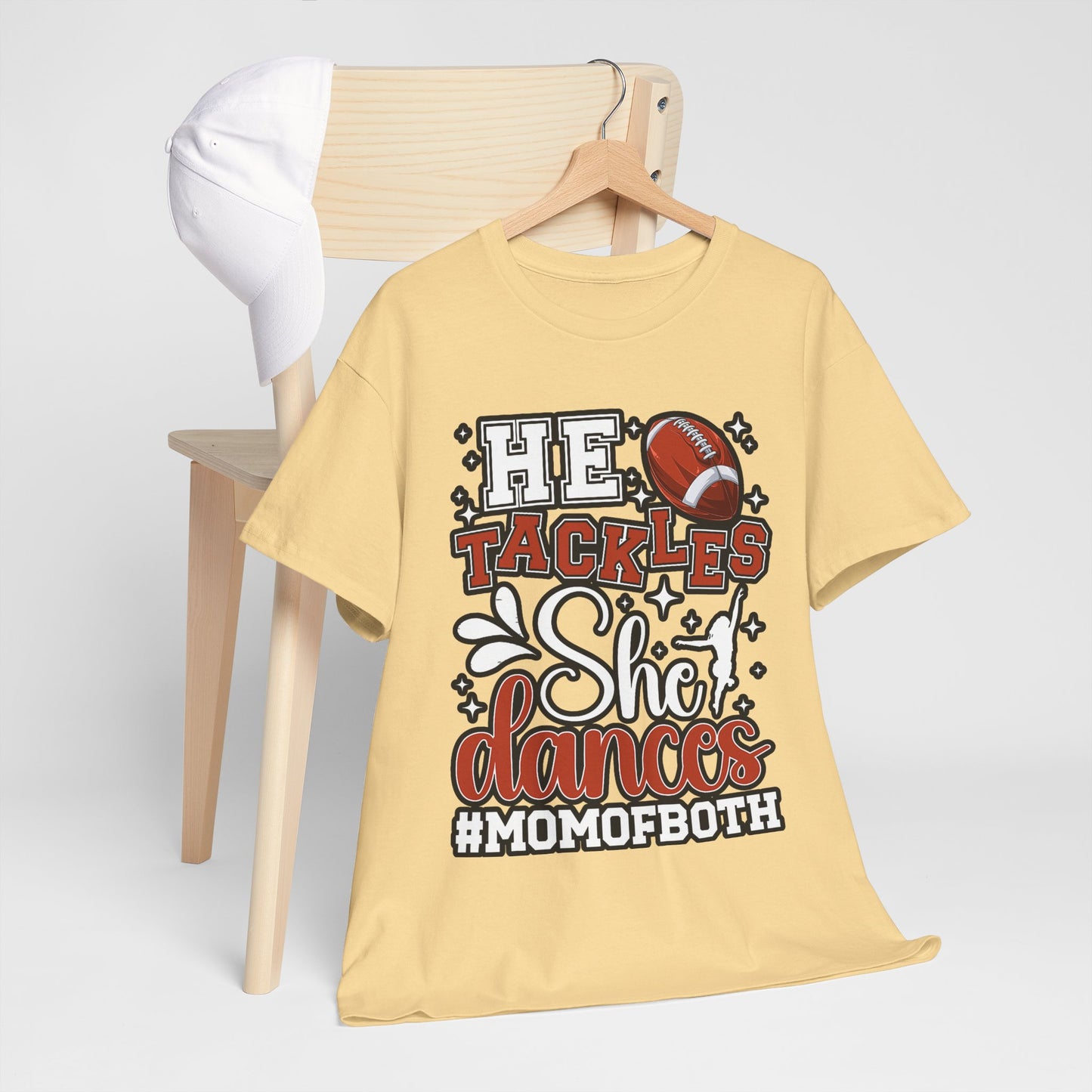 Mom of Both Football & Dance T-Shirt – "He Tackles, She Dances" #MOMOFBOTH